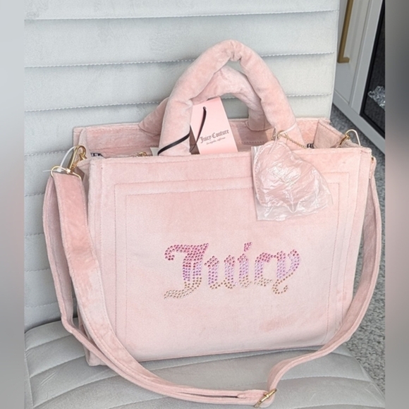 Juicy Couture Dusty Blush Pink Velour LARGE Big Spender Tote Bag/Purse - Picture 2 of 16